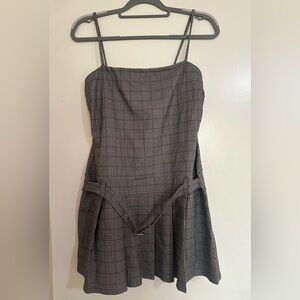 Windsor Black and Gray Plaid Mini Dress with straps and belt size L